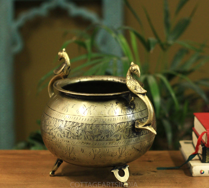 Brass Vintage Carved Planter