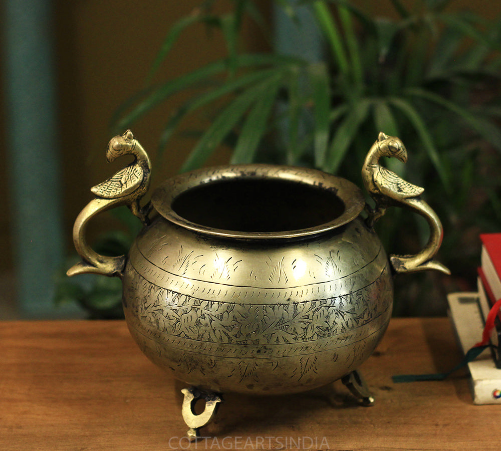 Brass Vintage Carved Planter