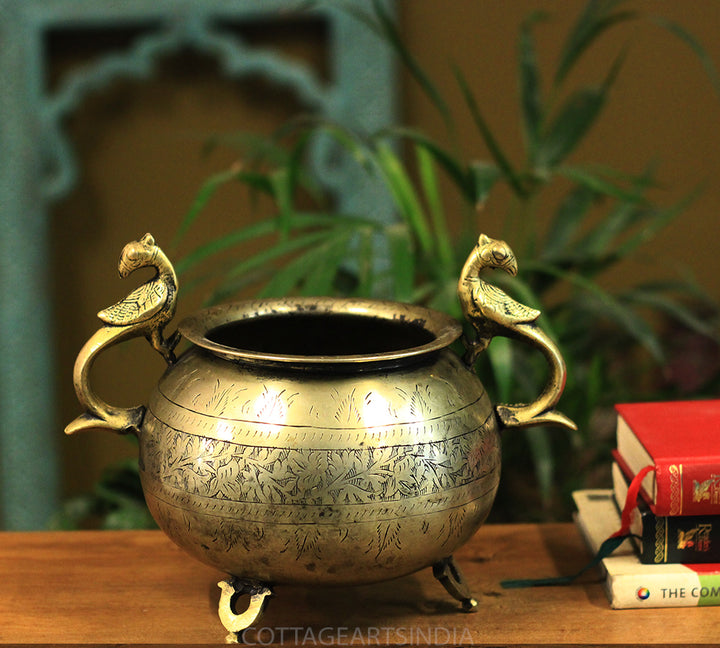 Brass Vintage Carved Planter