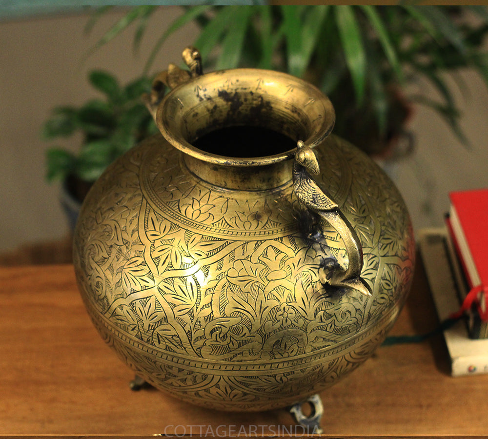 Brass Vintage Carved Planter