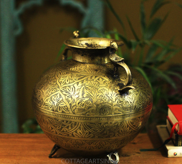 Brass Vintage Carved Planter