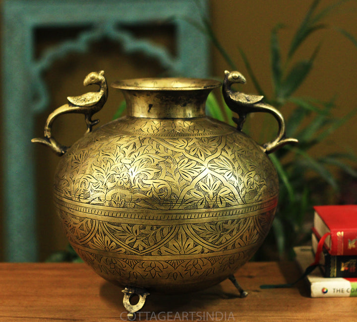 Brass Vintage Carved Planter