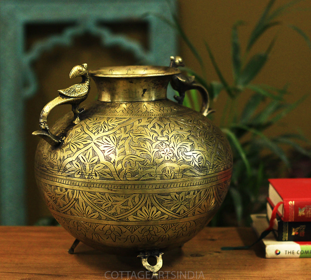 Brass Vintage Carved Planter