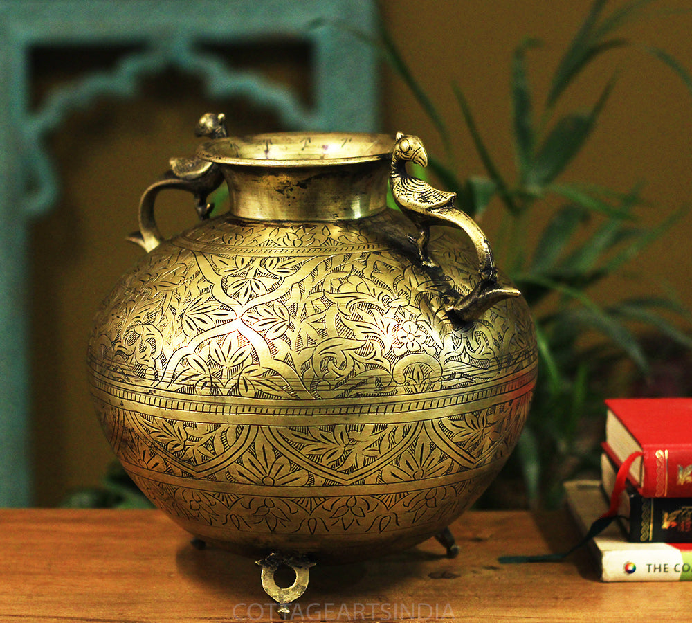 Brass Vintage Carved Planter