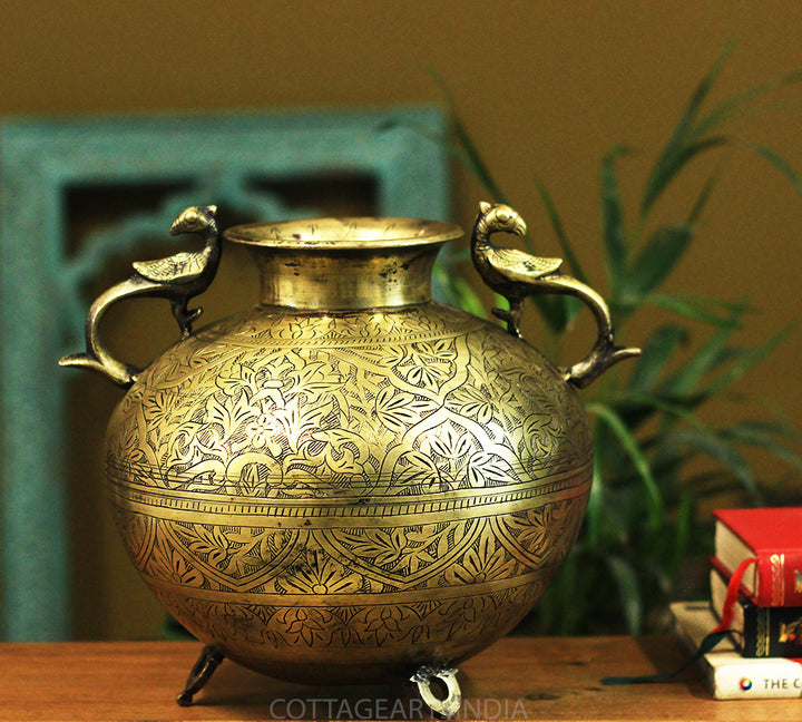 Brass Vintage Carved Planter