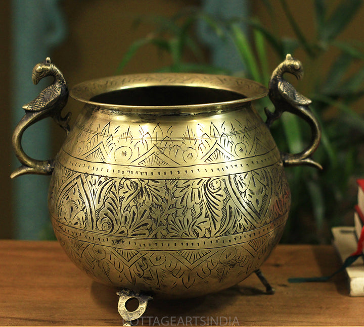 Brass Vintage Carved Planter