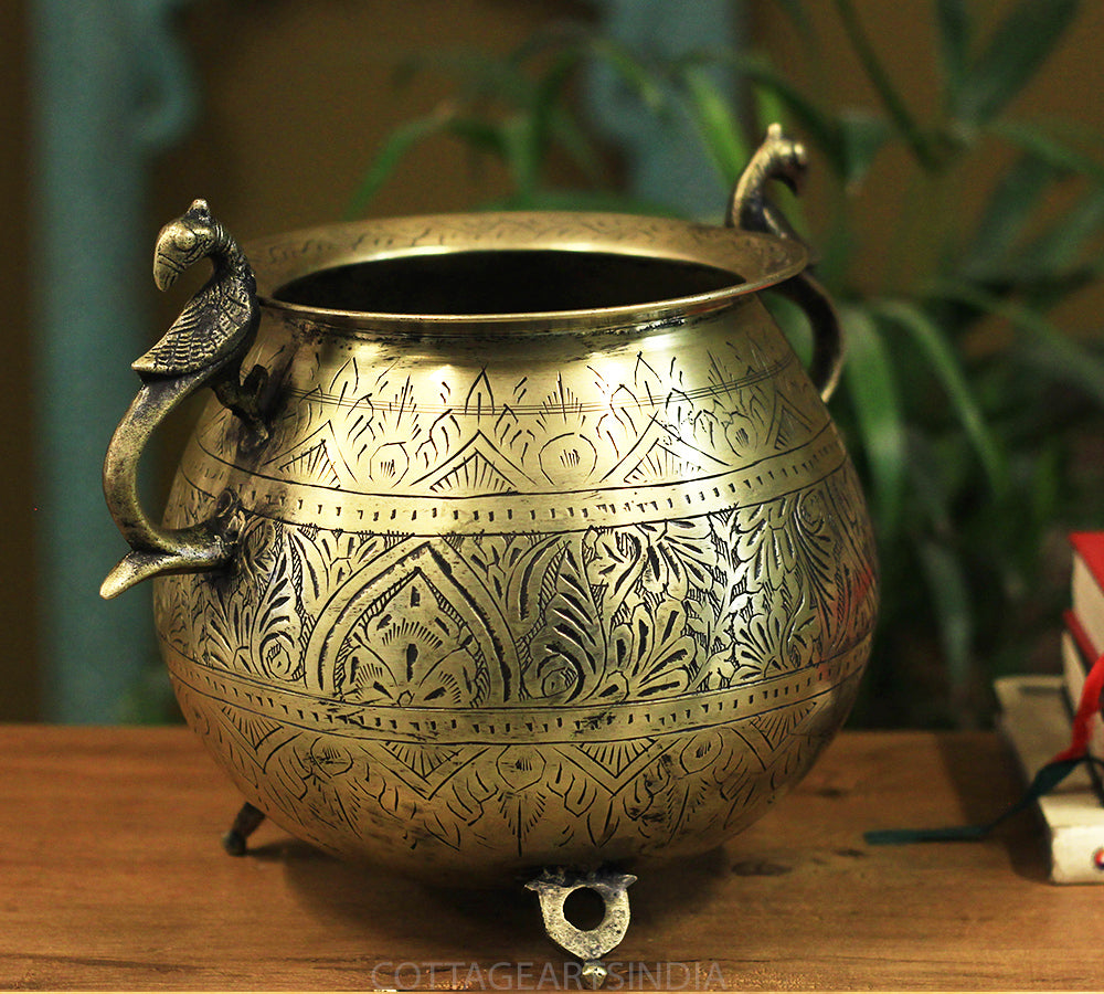 Brass Vintage Carved Planter