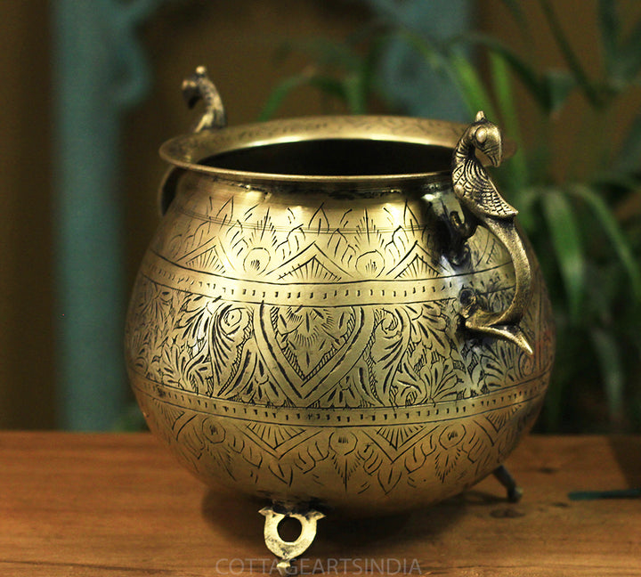 Brass Vintage Carved Planter