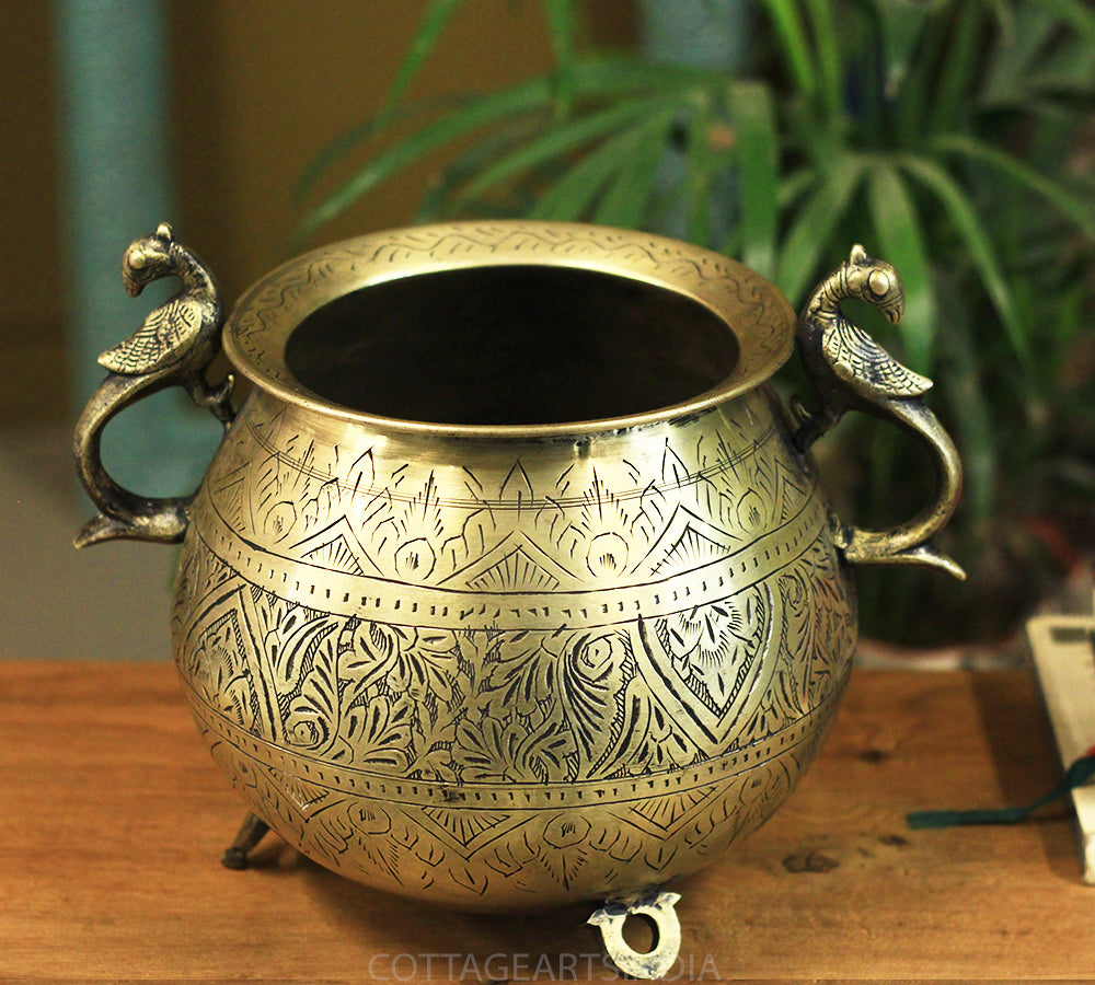 Brass Vintage Carved Planter