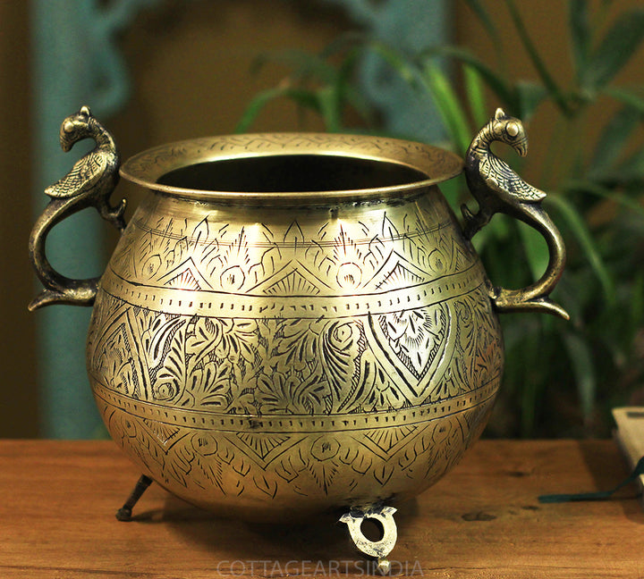 Brass Vintage Carved Planter