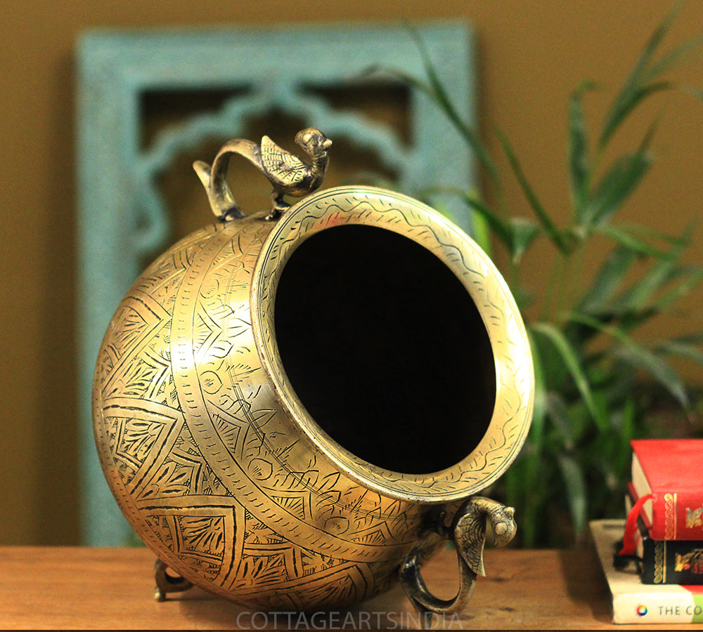 Brass Vintage Carved Planter