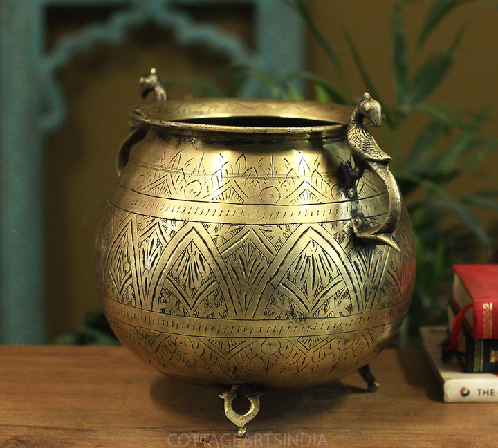 Brass Vintage Carved Planter