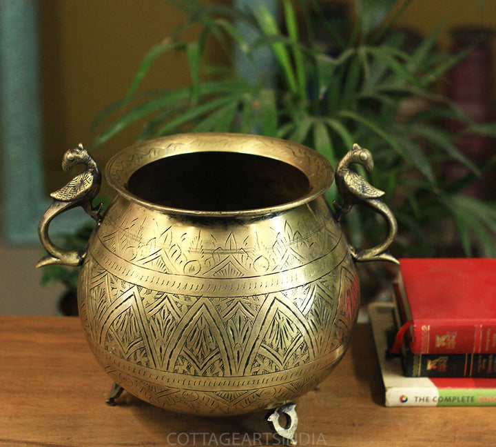 Brass Vintage Carved Planter