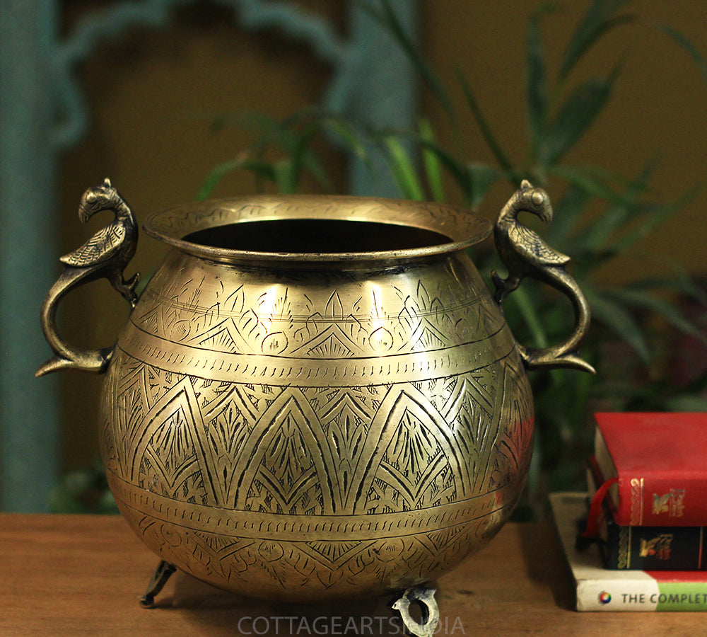 Brass Vintage Carved Planter