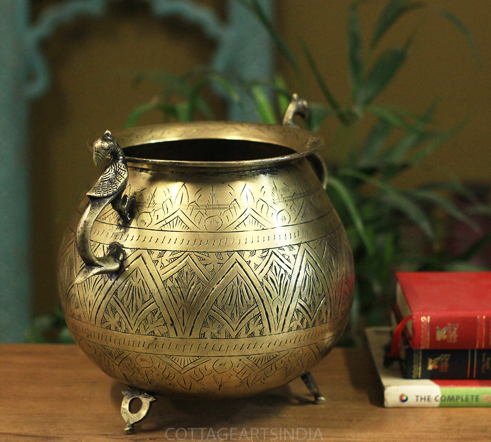 Brass Vintage Carved Planter