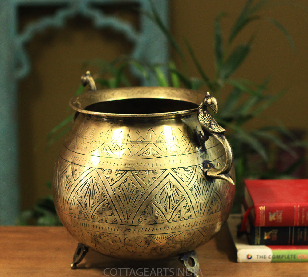 Brass Vintage Carved Planter