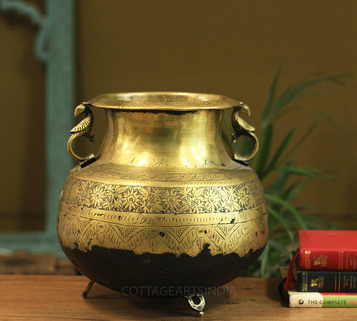 Brass Vintage Carved Planter