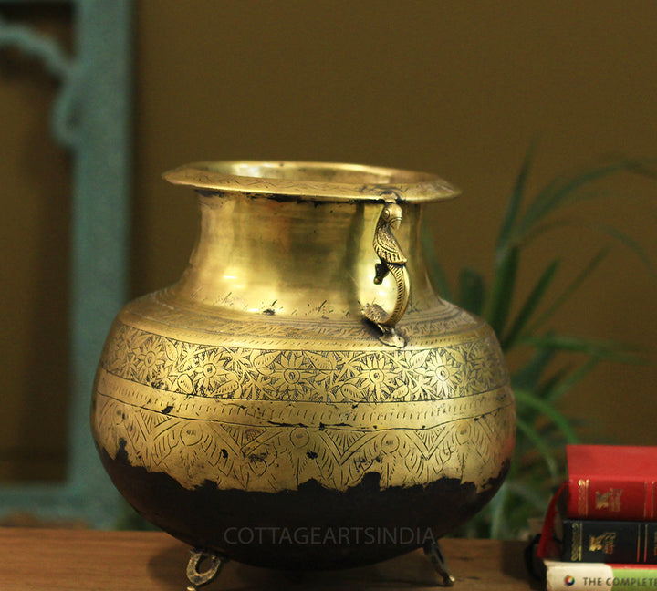 Brass Vintage Carved Planter