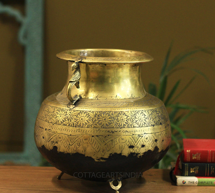 Brass Vintage Carved Planter