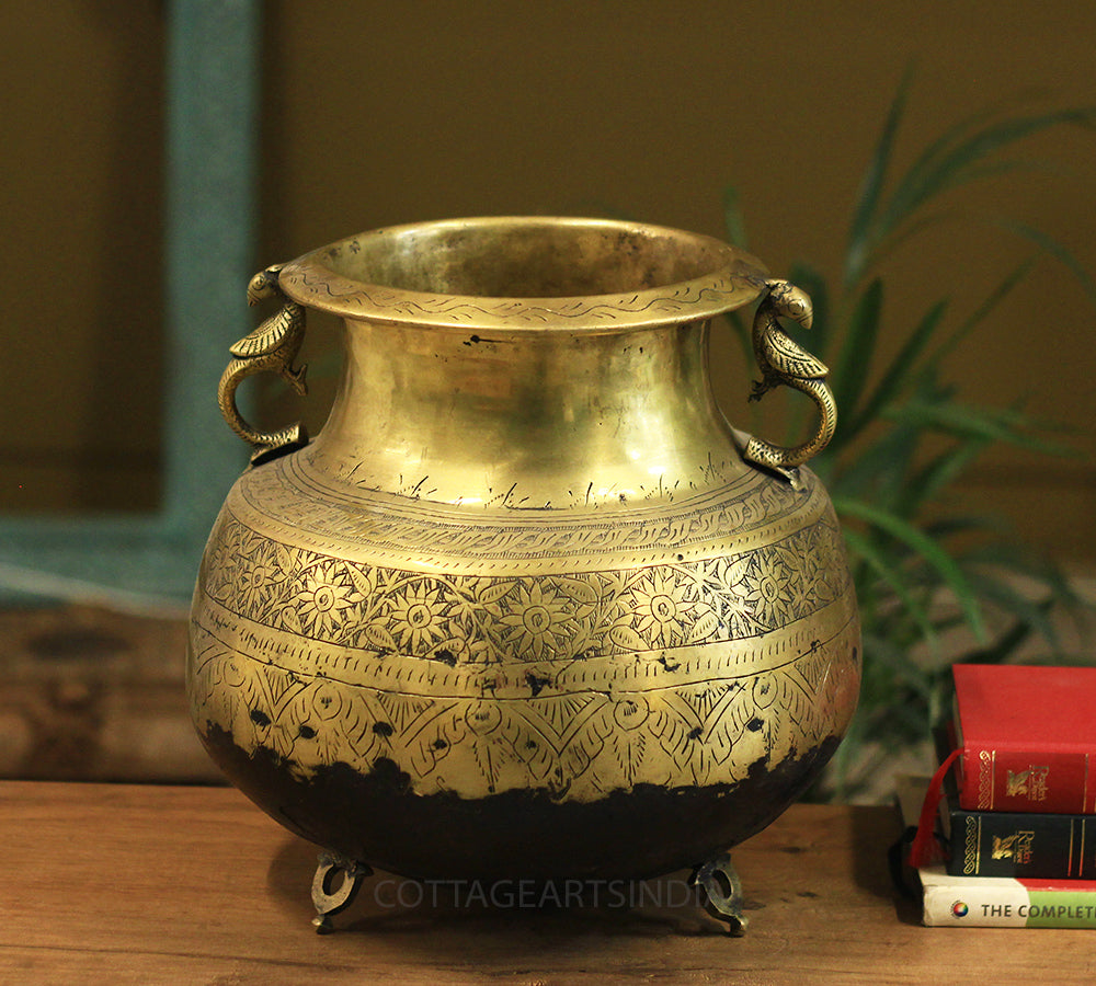 Brass Vintage Carved Planter