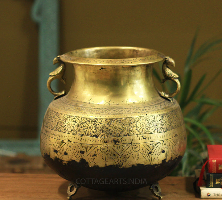 Brass Vintage Carved Planter