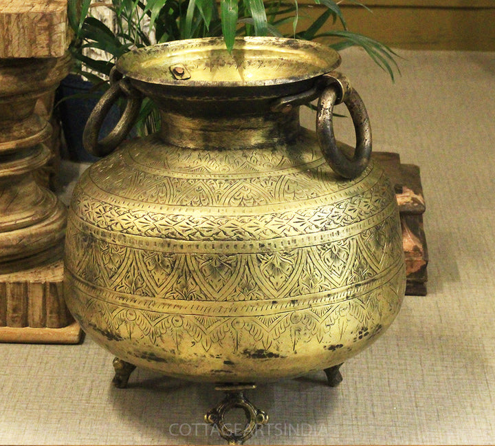 Brass Vintage Carved Planter