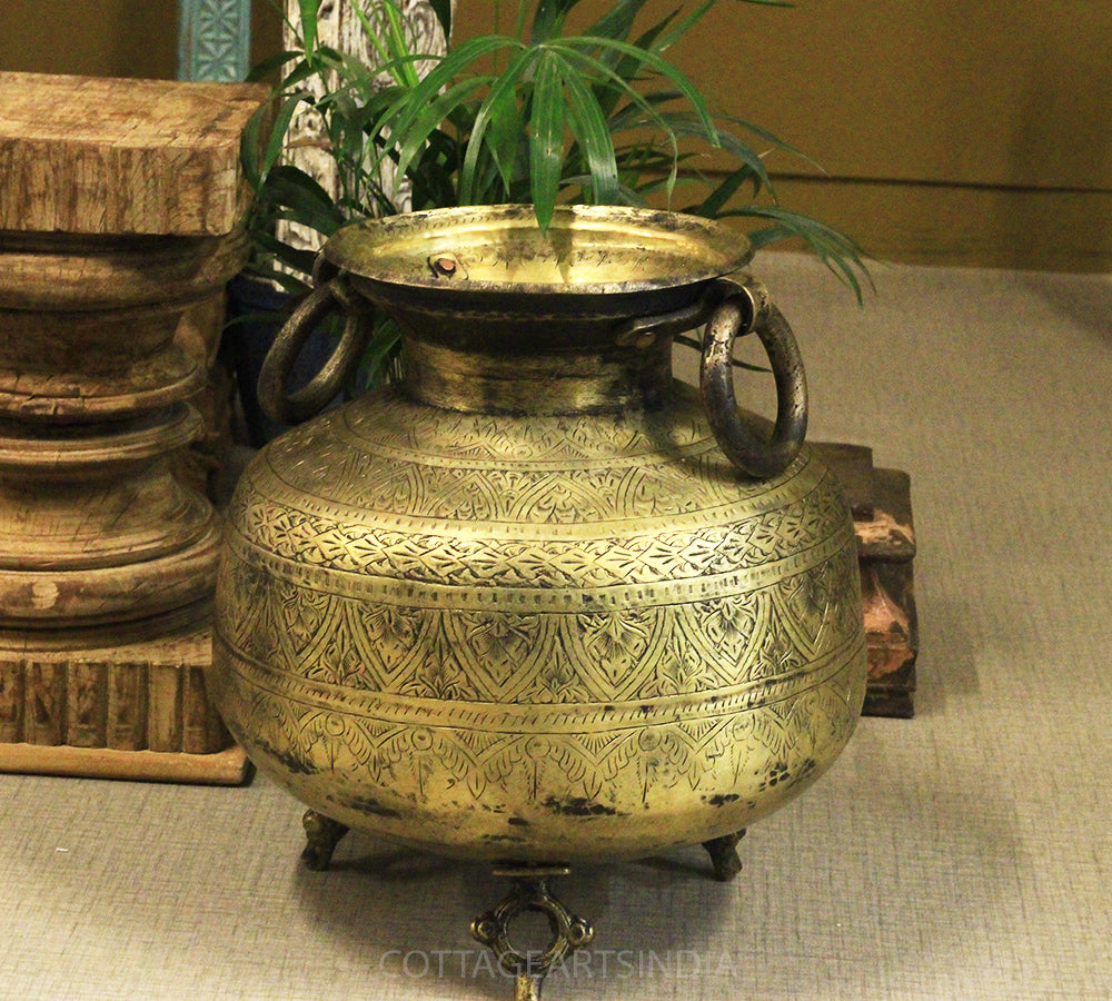 Brass Vintage Carved Planter