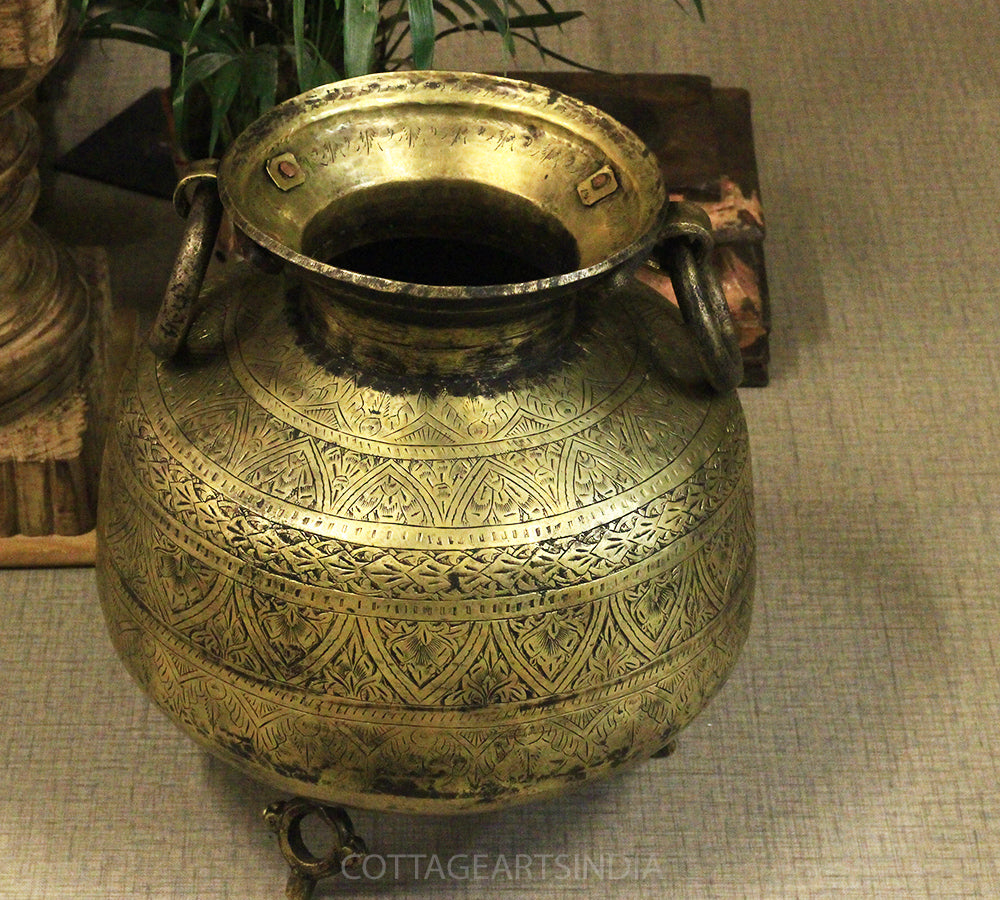 Brass Vintage Carved Planter