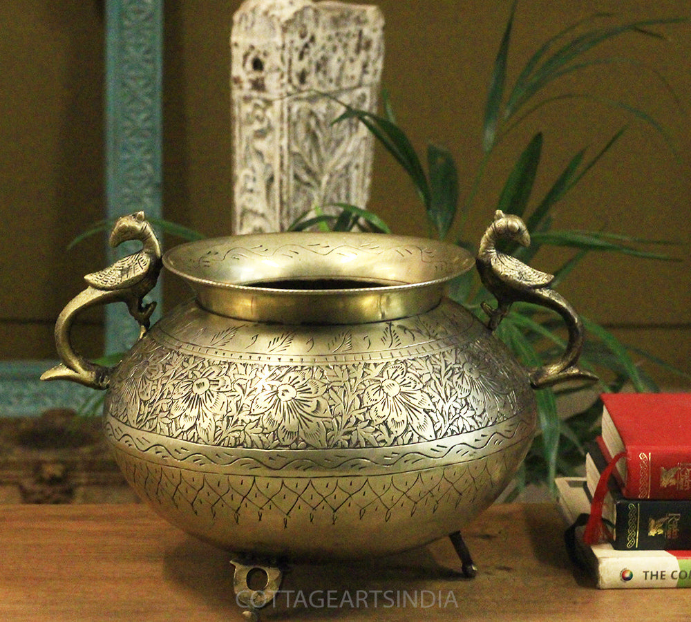 Brass Vintage Carved Planter