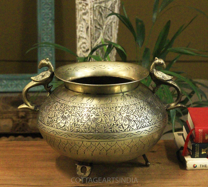 Brass Vintage Carved Planter