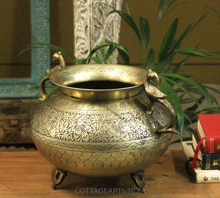 Brass Vintage Carved Planter