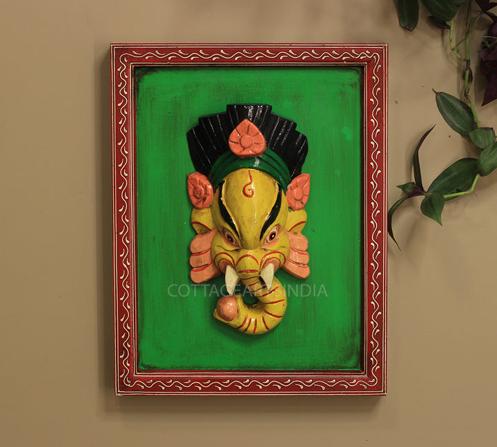 Wooden Ganesha Wall Mask in Frame