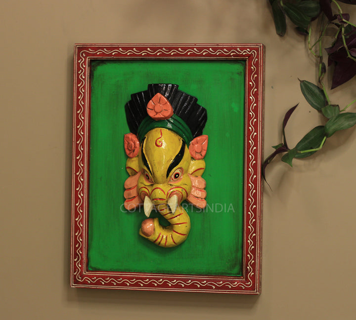 Wooden Ganesha Wall Mask in Frame