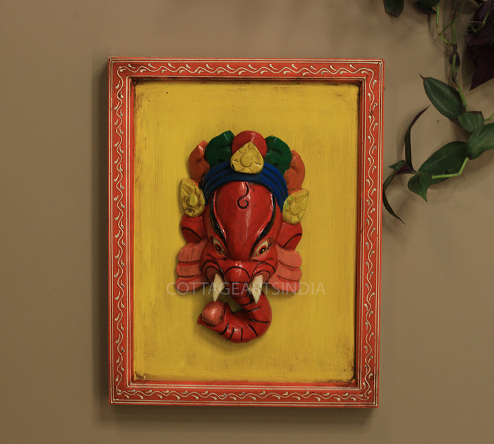 Wooden Ganesha Wall Mask in Frame