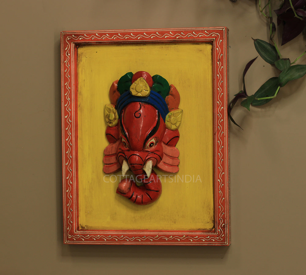 Wooden Ganesha Wall Mask in Frame