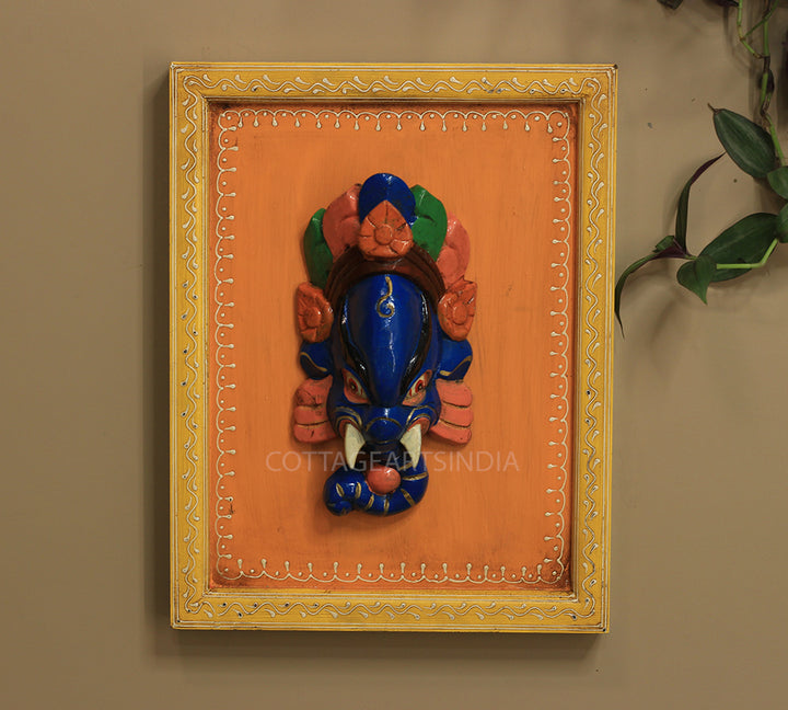 Wooden Ganesha Wall Mask in Frame