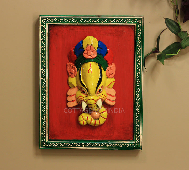 Wooden Ganesha Wall Mask in Frame