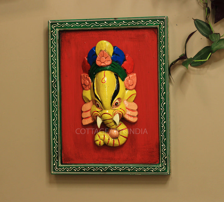 Wooden Ganesha Wall Mask in Frame