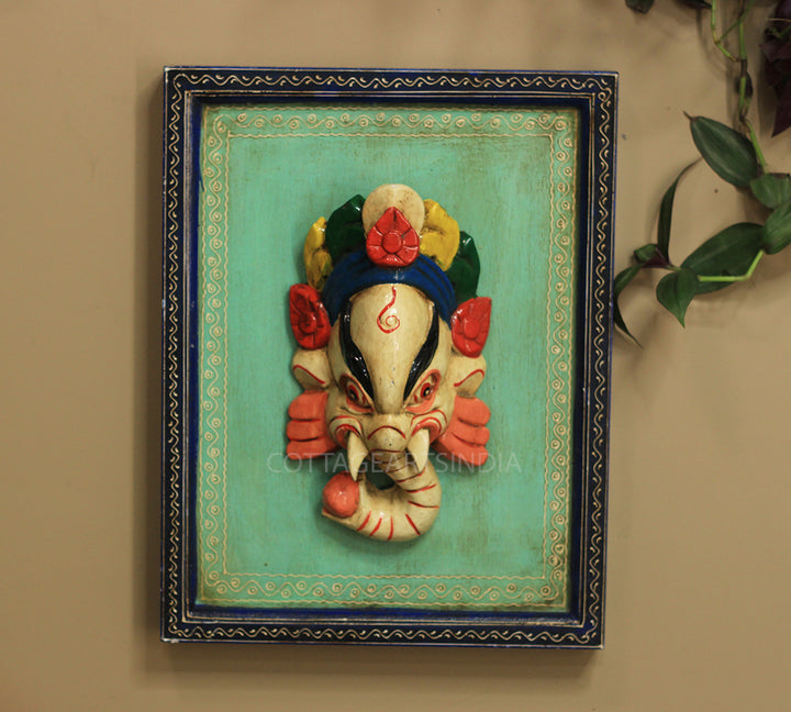 Wooden Ganesha Wall Mask in Frame