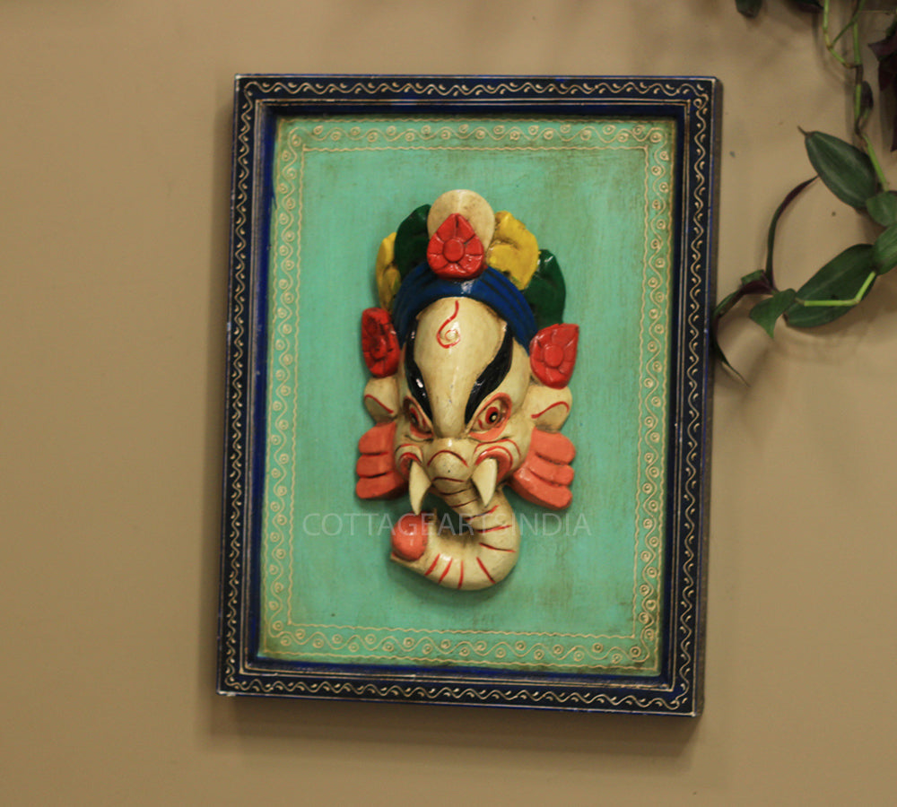 Wooden Ganesha Wall Mask in Frame