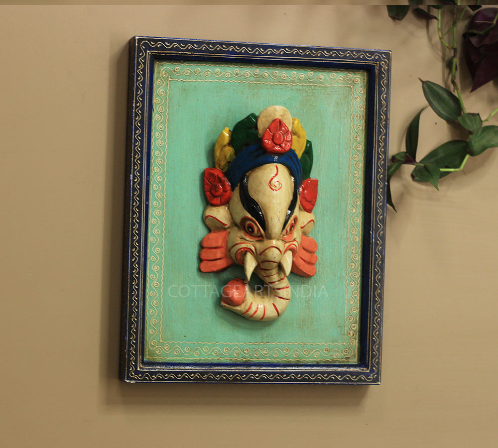 Wooden Ganesha Wall Mask in Frame