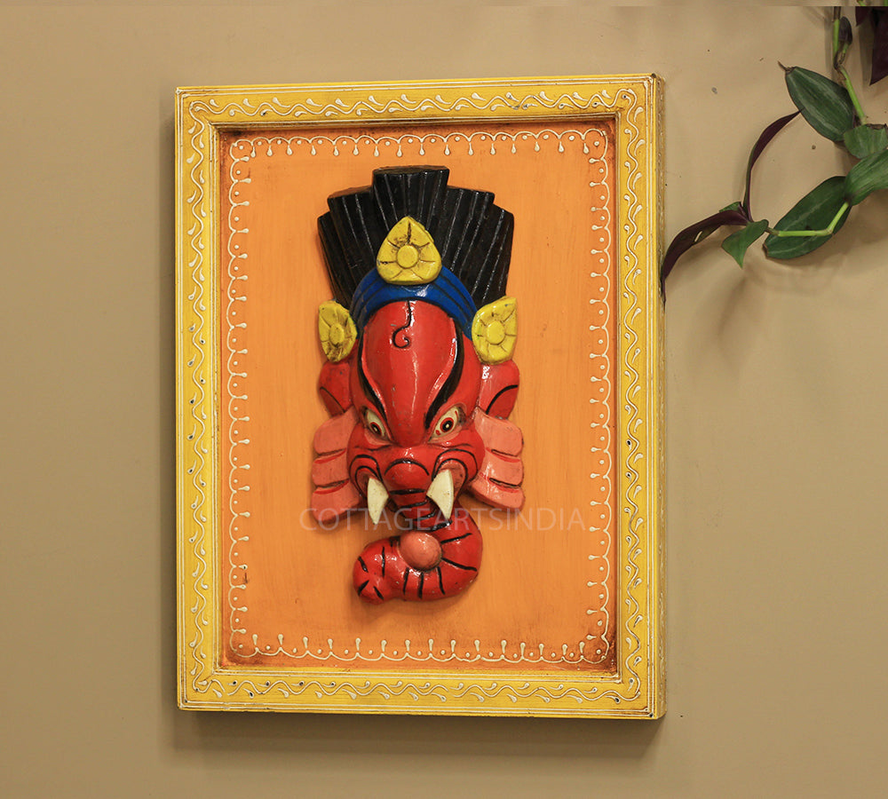 Wooden Ganesha Wall Mask in Frame