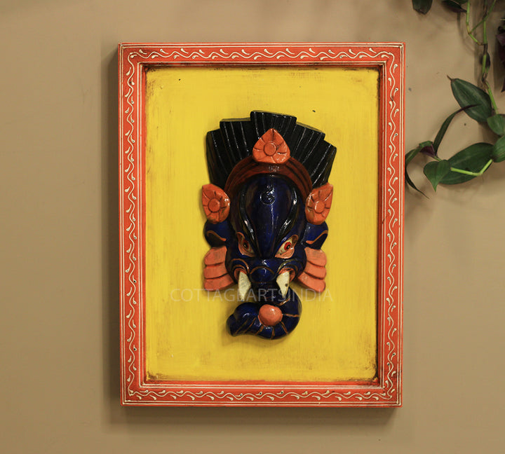 Wooden Ganesha Wall Mask in Frame