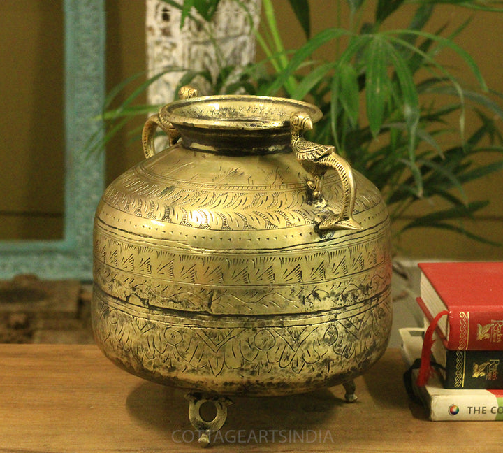 Brass Vintage Carved Planter