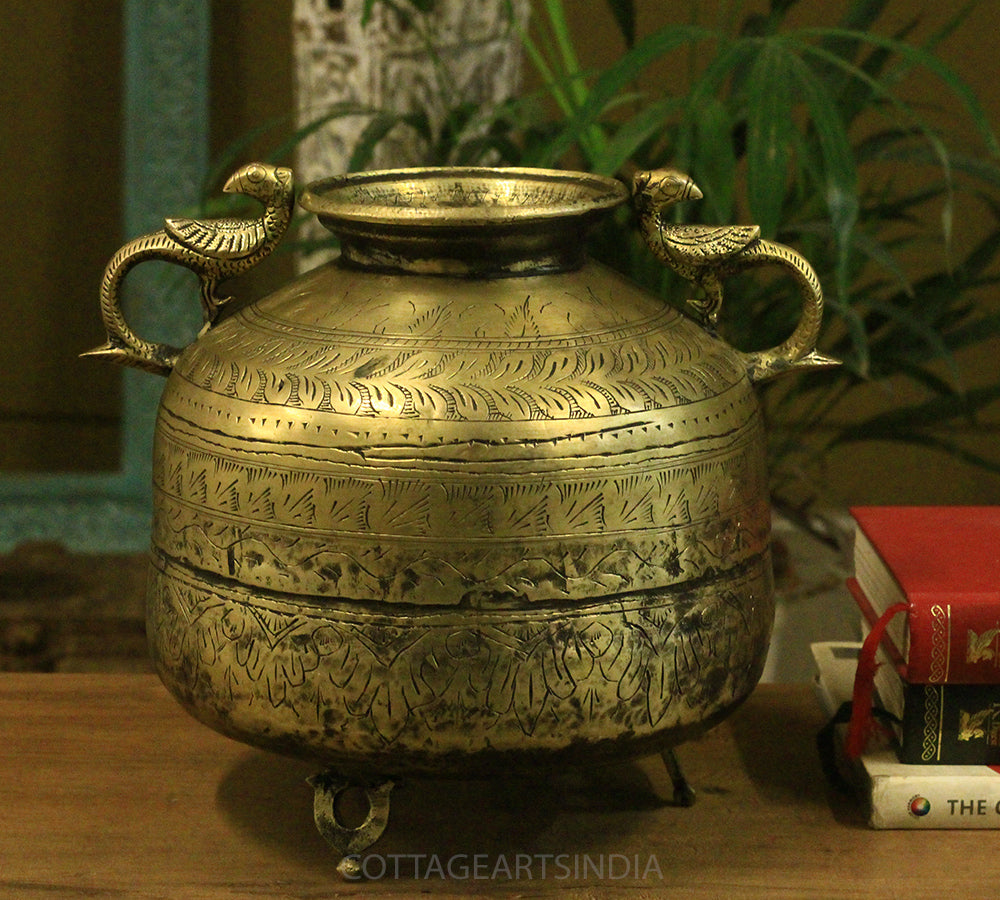 Brass Vintage Carved Planter