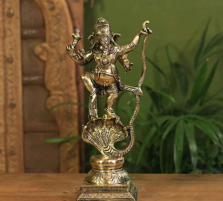 Brass Dancing Ganesh On Cobra 13"