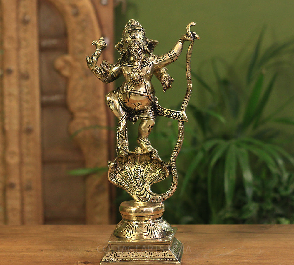 Brass Dancing Ganesh On Cobra 13"