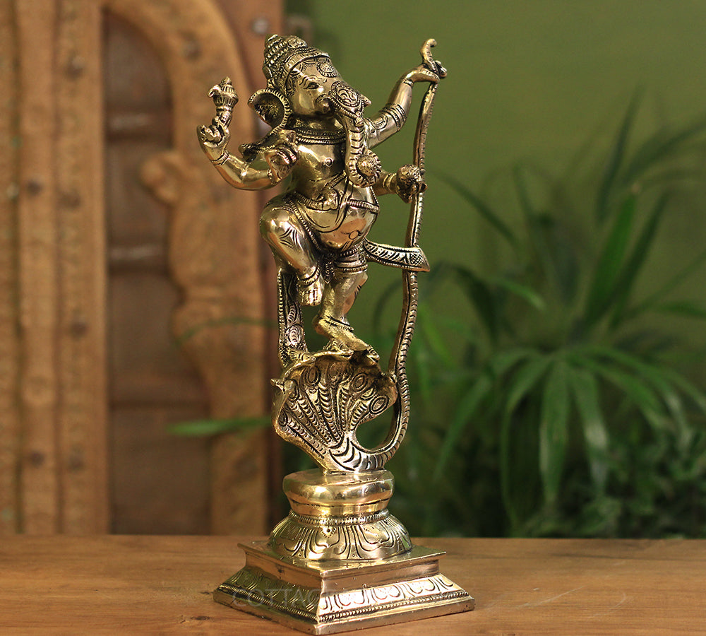 Brass Dancing Ganesh On Cobra 13"