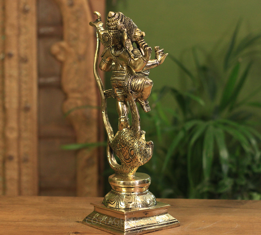 Brass Dancing Ganesh On Cobra 13"