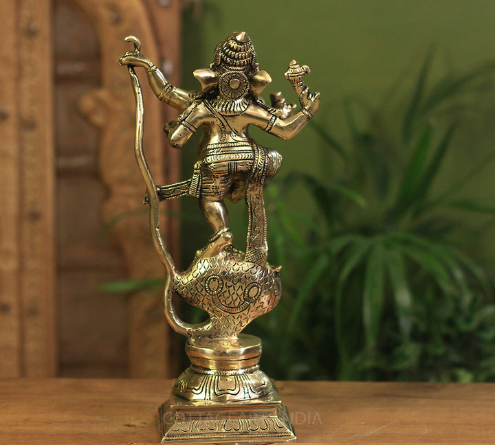 Brass Dancing Ganesh On Cobra 13"